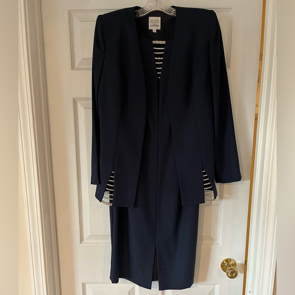 Vintage Nah Nah Collection Dark Blue Dress & Long Coat Set